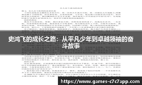 史鸿飞的成长之路：从平凡少年到卓越领袖的奋斗故事
